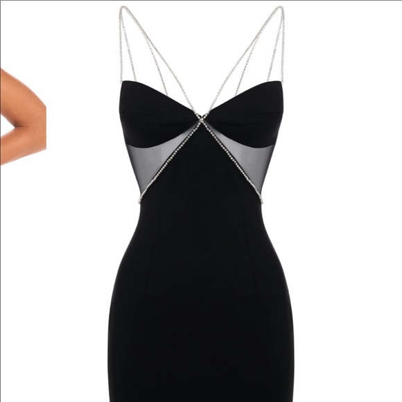 Little Black Dress with Rhinestone Straps and Detail - Picture 2 of 7